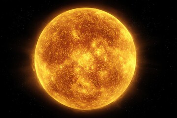 Close-up of a bright, fiery sphere, radiating energy against a starry background
