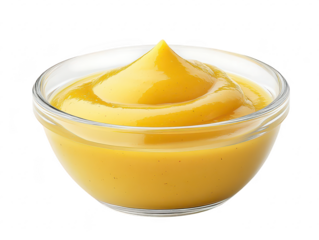 A close-up view of a smooth and creamy bowl of yellow condiment. highlighting its color and texture. ideal for culinary applications and food presentations