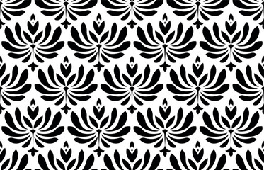 Flower geometric pattern. Seamless vector background. White and black ornament.