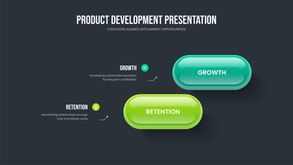 Service Performance Two Element Infographic Presentation Design. Modern Forecast 2 Step Diagram Slide Layout. Company Planning Frame Template Vector Illustration.