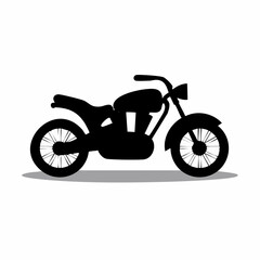 Black silhouette of a classic motorcycle with a shadow underneath, depicted in a simple graphic style.