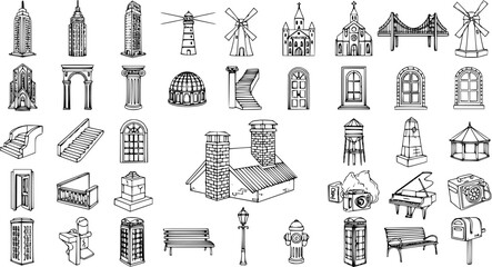 Hand-Drawn Urban  Architectural Icons: Diverse Collection © devanca
