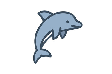 Obraz premium Stylized blue dolphin marine animal swimming or jumping against a clean white background