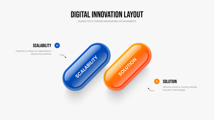 Consulting Development Two Option Diagram Frame Template. Project Planning Slideshow Design Vector Illustration. Corporate Proposal 2 Element Infographic Presentation Layout.