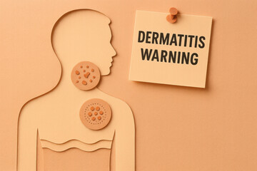 Dermatitis warning concept with papercut silhouette showing skin rash and allergy patch. medical and health design about dermatology and skin disease awareness