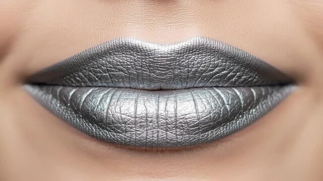 Metallic silver lip transformation with bold color shift in three stages