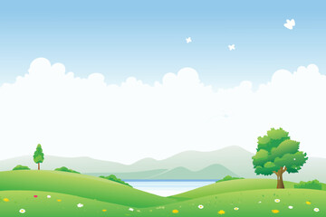 Obraz premium a serene landscape featuring rolling green hills with a clear blue sky