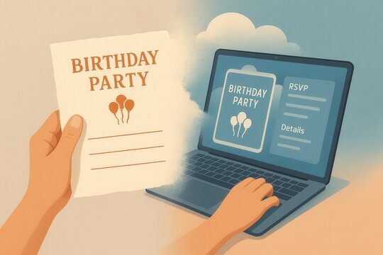 Digital Birthday Celebration Planning Invitation Concept Bridging Traditional and Modern Themes with RSVP Elements for Engaging Events and Memorable Experiences