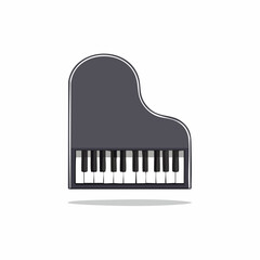 Simple flat design illustration of a grand piano with black and white keys on a white background, viewed from above.