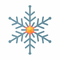A blue snowflake with a glowing orange star in its center, depicted as a flat icon.