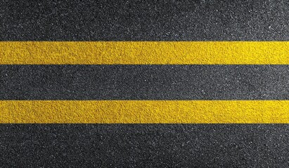 Fototapeta premium Black asphalt with two vibrant yellow lines. Road surface texture. Horizontal lines