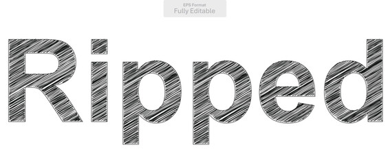 Stylized black scribbled word Ripped expressing strength and powerful physique
