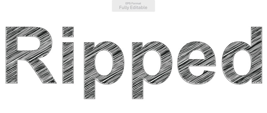 Stylized black scribbled word Ripped expressing strength and powerful physique