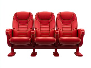 Obraz premium Three red cinema seats, isolated on a clean white background