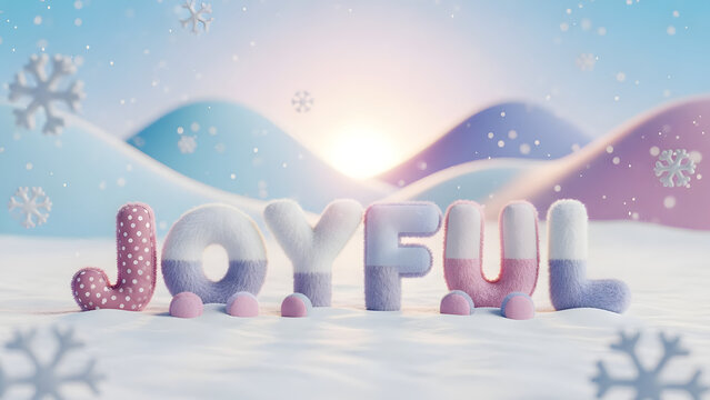 Joyful Winter Scene with Furry Letters and Snowflakes in Pastel Colors - Powered by Adobe