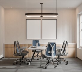 Modern Conference Room with Minimalist Office Furniture and Frame Mockup - 3d Render
