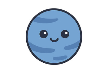 Fototapeta premium Blue gas giant planet cartoon character with happy smiling face isolated on white background