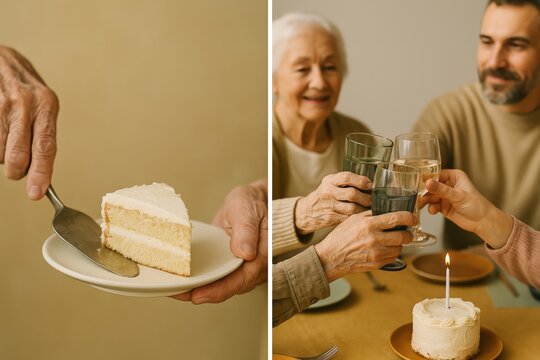 Celebrating cherished moments with family, sharing joy through birthday cake and toasting with glasses during special gatherings filled with love and warmth