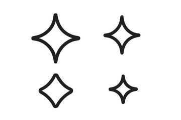 Obraz premium Four simple outline sparkle icons representing shine light effect symbols