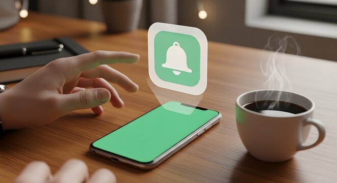 Notification bell icon above smartphone - Powered by Adobe