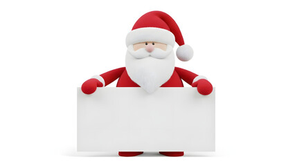 Santa Claus holding a blank white sign, Christmas mockup for your message.