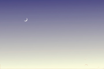 A serene gradient sky displays a delicate crescent moon during twilight high quality