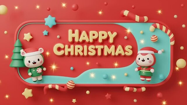 Cute Christmas characters on red background.