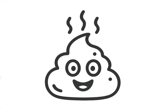 Happy smiling cartoon poop icon outline drawing with steam lines rising above the pile