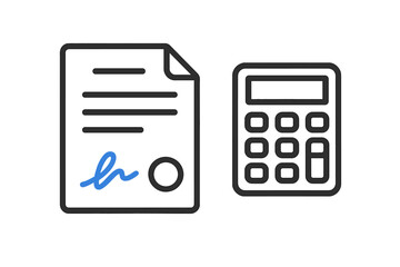 Business contract document with signature and seal and a simple calculator symbol