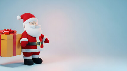 Santa Claus with a Gift Box on a Blue Background - Christmas Illustration