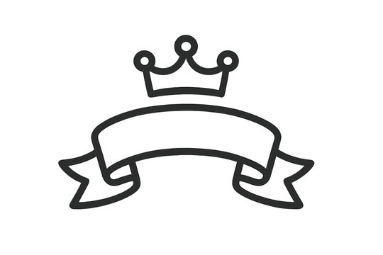 Royal crown placed above a blank curved ribbon banner for custom text