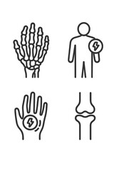 Fototapeta premium Set of medical icons depicting human anatomy, skeletal structure, joint pain, and body injury symptoms