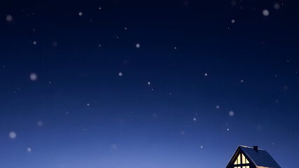 Winter Night Scene: Snowflakes Falling Over a Cozy House with Warm Glowing Windows