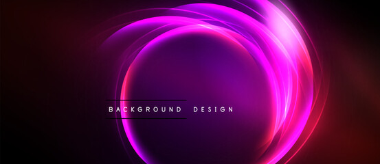 Abstract purple light circles radiate from center. Dark background creates dramatic visual effect. Modern design element.