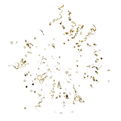 festive burst of gold party decorations. isolated metallic ribbons and stars illustrating success, victory, and high-end events.