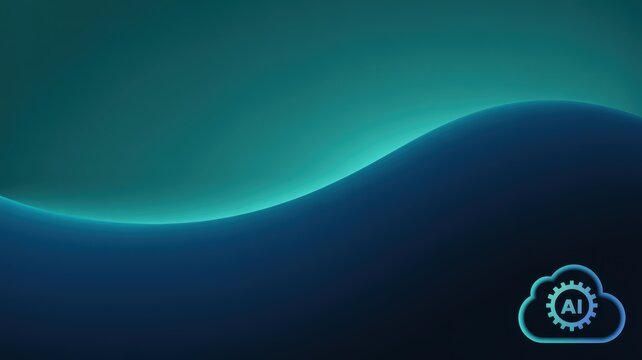 Cloud computing icon with gear symbol on a glowing teal and blue gradient background