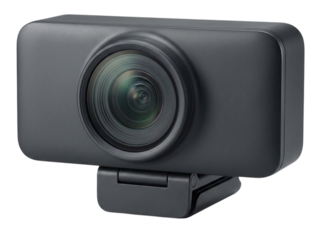 High definition web camera featuring precise glass lens, balanced mount support and sleek minimal surface styling, isolated on white and transparent background, PNG high clarity display