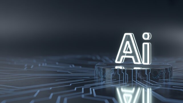 Digital glowing text for machine learning on a futuristic technology background