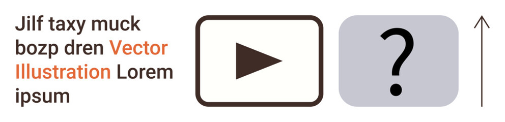 User interface, digital design, navigation tools, question and answer, multimedia, learning tools. A play icon and a question mark alongside placeholder text. Navigation tools and learning concepts