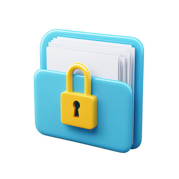 A colorful. stylized illustration of a locked folder containing documents. symbolizing data security and privacy. set against a clean white background. ideal for digital security concepts
