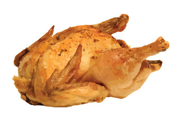 Vector illustration of a perfectly roasted whole chicken with crispy skin, ideal for culinary and food related designs.