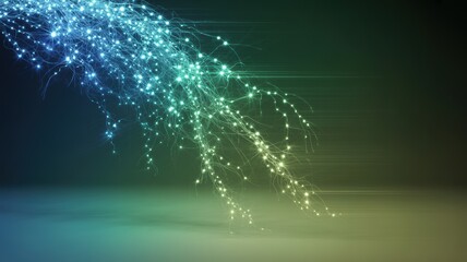 Luminous flowing light particles forming a network of connections on a gradient background