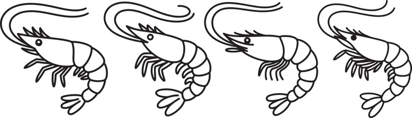 Fototapeta premium Set of Shrimp Line Art Illustration, Coloring Book Page Line Art Drawing
