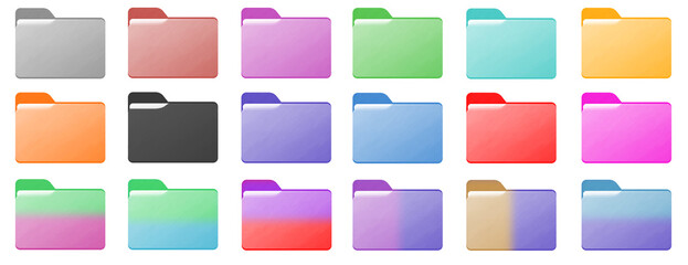 Colorful gradient folder icons set, digital UI folder pack, modern vibrant folder collection