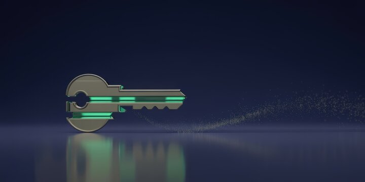 Modern technology key with glowing green light streaks representing digital access