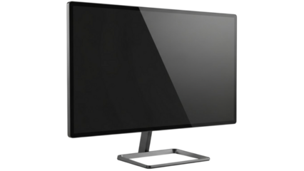 Computer monitor 3D high quality realistic mockup with slim modern frame, clean edge contours and refined display proportions, isolated on white and transparent background, PNG premium product image