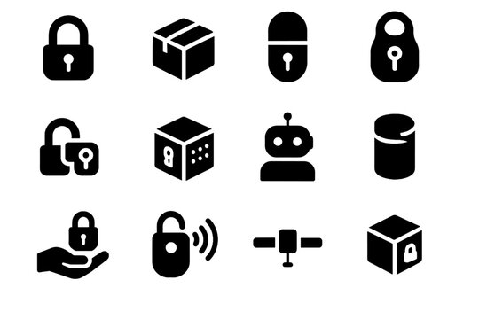 Tiny vector lock parcel security sensor capsule tag sealed pocket icon nano