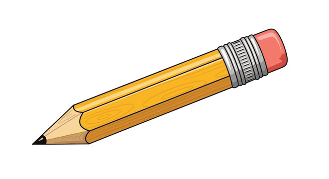 Yellow pencil with eraser ready for writing and drawing.