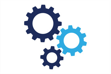 Fototapeta premium Three interlocking gears in shades of dark blue and bright blue vector illustration