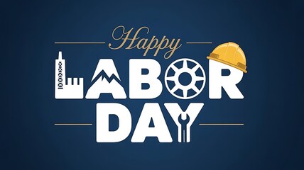 Happy labor day greeting with construction and industrial elements